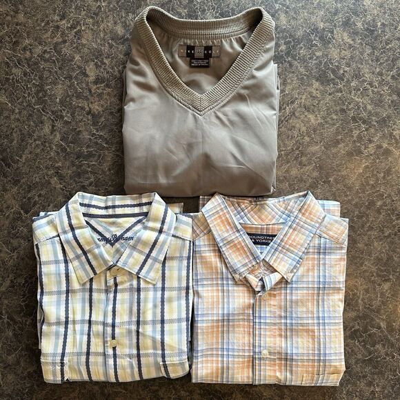 lot of 3 mens XXL Button Short sleeve Shirts & Nike Golf Pullover vest Roundtree - Picture 1 of 14